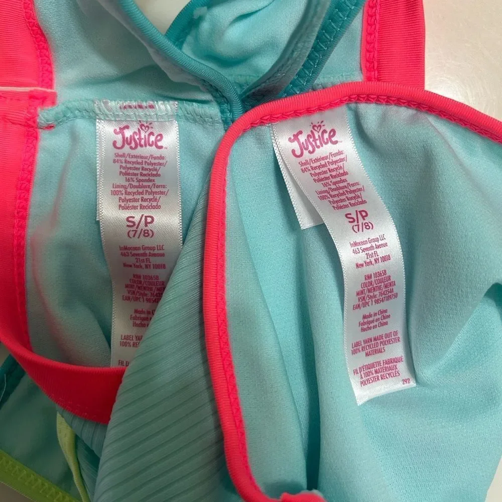 Justice Girls 2pc Bikini Blue & Pink Set(Size Small 7/8)
